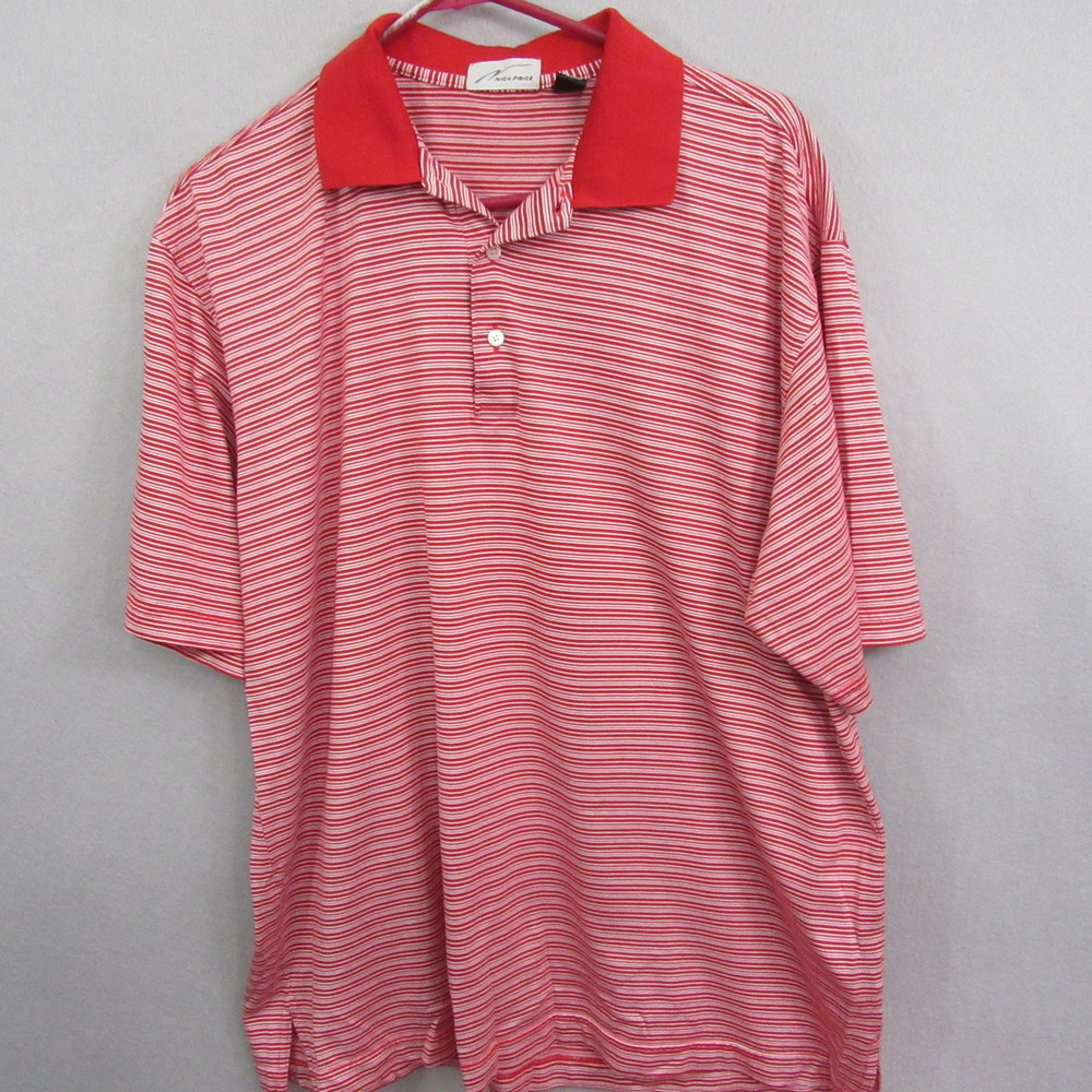 Nick Price Mens Polo Shirt L Red Striped Vintage Short Sleeve Golf